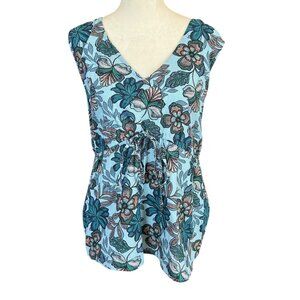 a.n.a blue floral sleeveless v-neck pullover babydoll style top size women's 2X